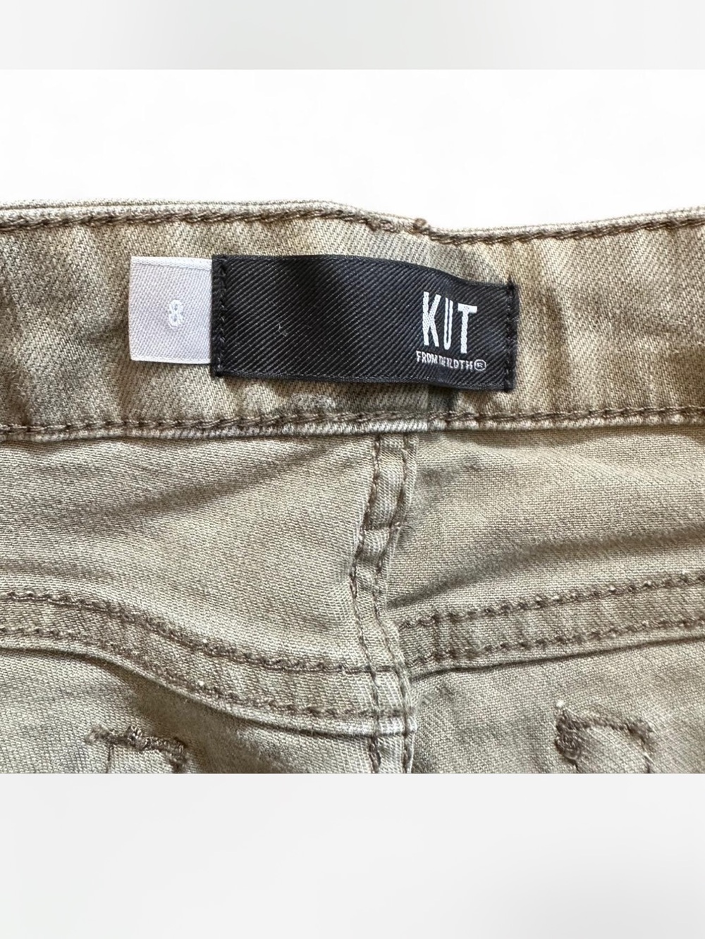 KUT Charlotte Crop Culotte in Camo Green Low-Rise Wide Leg Raw Hem — 8 - Picture 3 of 6